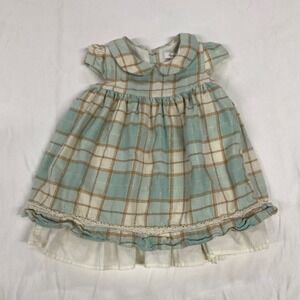 Tommy Bahama Girls 24M Plaid Dress Seafoam Green Gold Metallic Lace Trim Easter